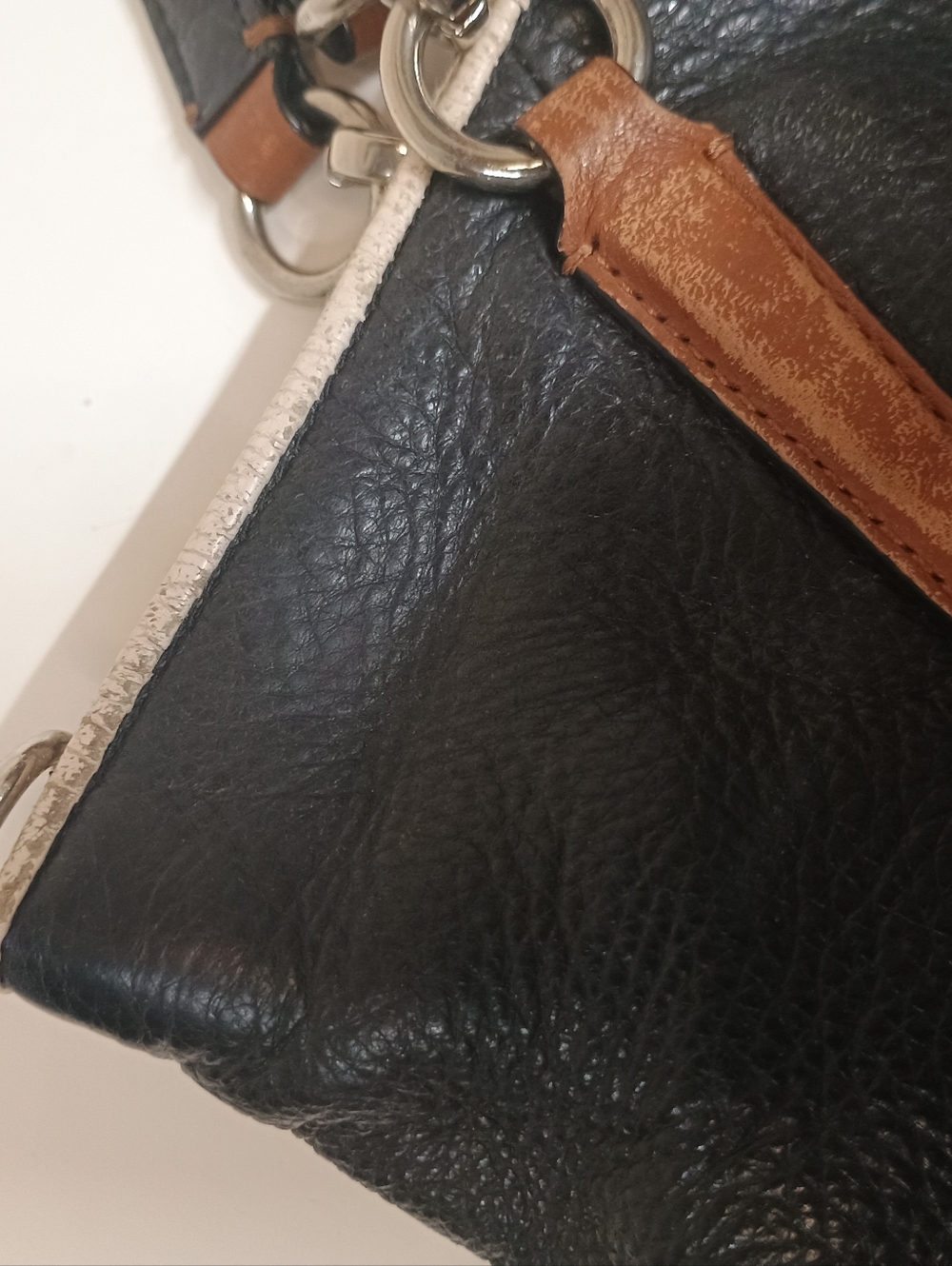 Coach Black Leather Tote with Tan Handles and Cream Trim For Repair - Picture 10 of 13